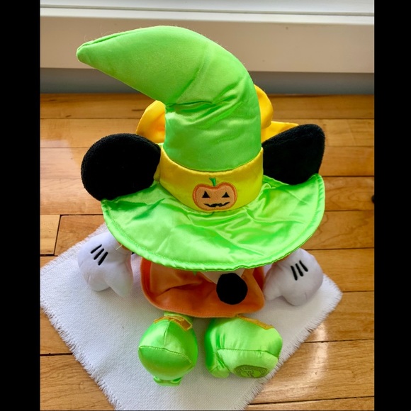 Minnie Mouse Witch Plush Disney Store Orange Dress Green Hat Halloween Pumpkin - Picture 2 of 7